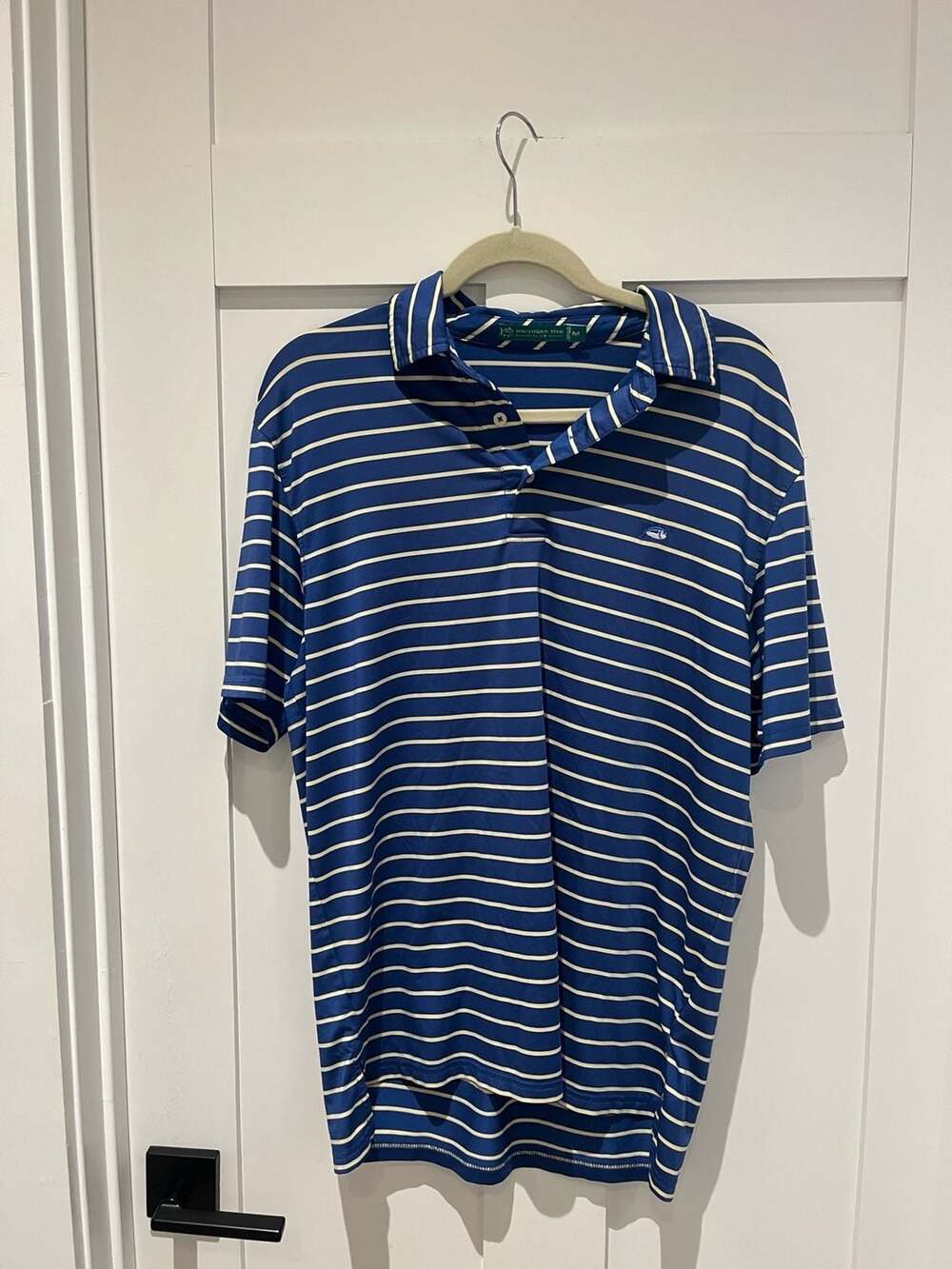 Southern Tide Club Men's Blue and White Striped Performance Polo Shirt